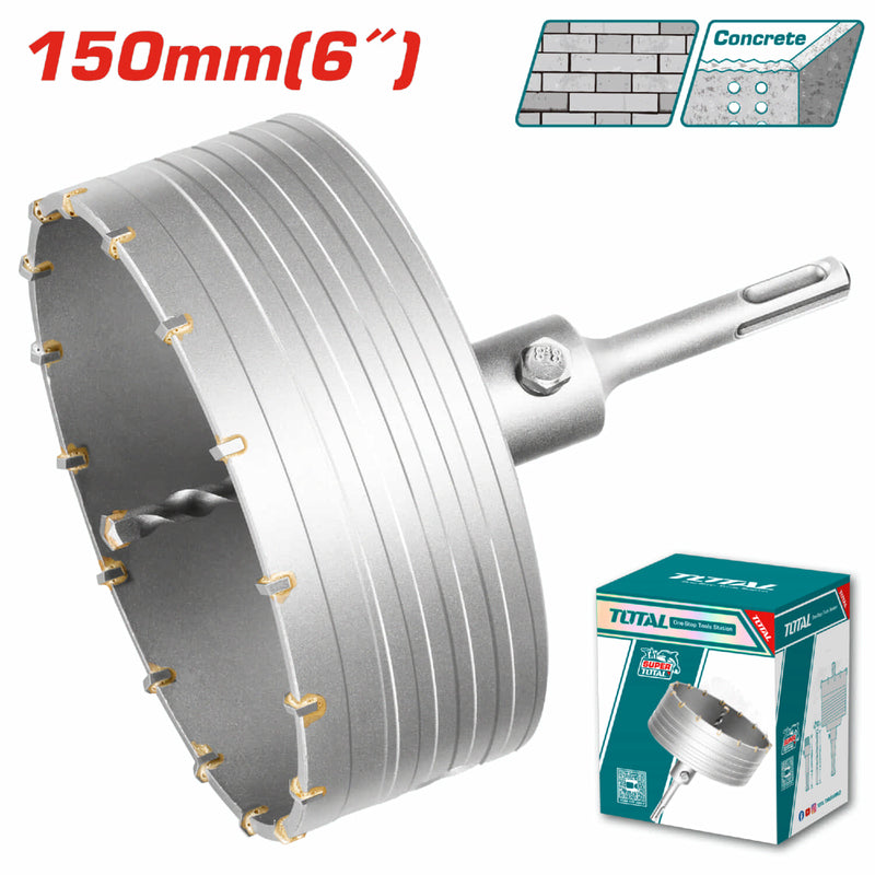 Broca Circular para Concreto. Diámetro: 150mm. 16 piezas de cuchillas TCT con Adaptador de 110mm.