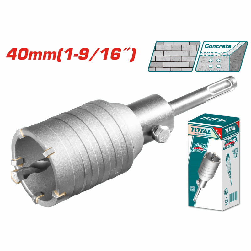Broca Circular para Concreto. Diámetro: 40mm. 5 piezas de cuchillas TCT con Adaptador de 110mm.