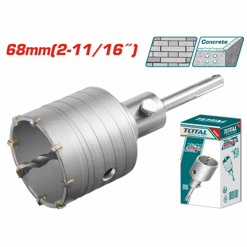 Broca Circular para Concreto. Diámetro: 68mm. 8 piezas de cuchillas TCT con Adaptador de 110mm.