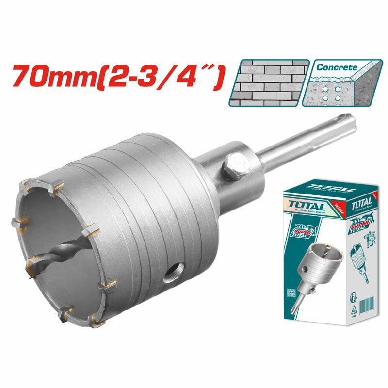 Broca Circular para Concreto. Diámetro: 70mm. 8 piezas de cuchillas TCT con Adaptador de 110mm.