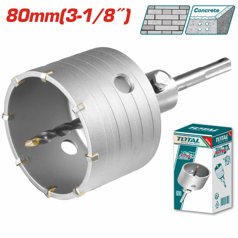 Broca Circular para Concreto. Diámetro: 80mm. 8 pzas de cuchillas TCT. Con Adaptador de 110mm.