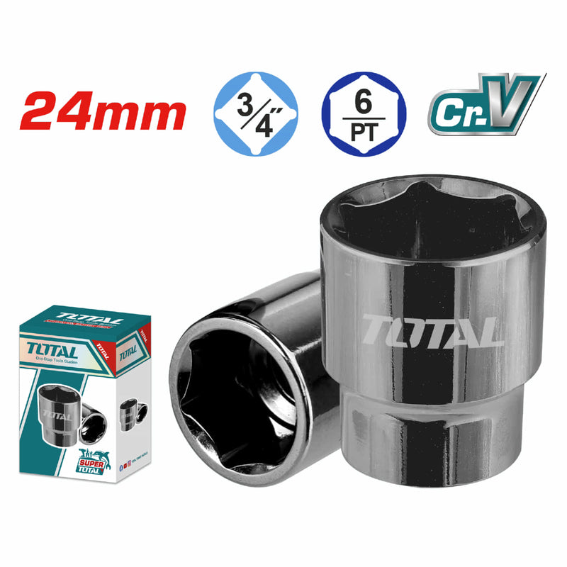 Socket hexagonal 3/4" Cr-V de 24mm con tratamiento térmico 6Pts. Material 50BV30. Dado