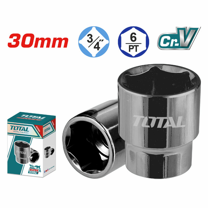 Socket hexagonal 3/4" Cr-V de 30mm con tratamiento térmico 6Pts. Material 50BV30. Dado