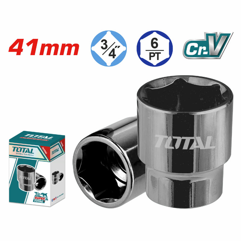 Socket hexagonal 3/4" Cr-V de 41mm con tratamiento térmico 6Pts. Material 50BV30. Dado