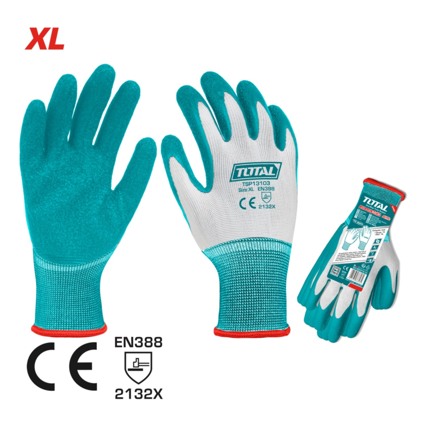 Guantes de Látex Antideslizantes (Talla XL) Calibre 13. Ideales para carga pesada. (Pack de 12 pares)