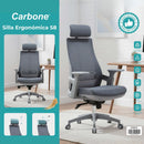 Silla de Oficina Ergonómica con Reposacabezas de Malla y Respaldo Transpirable. Silla de Escritorio con Brazos Fijos y Ruedas Nylon. Color Gris