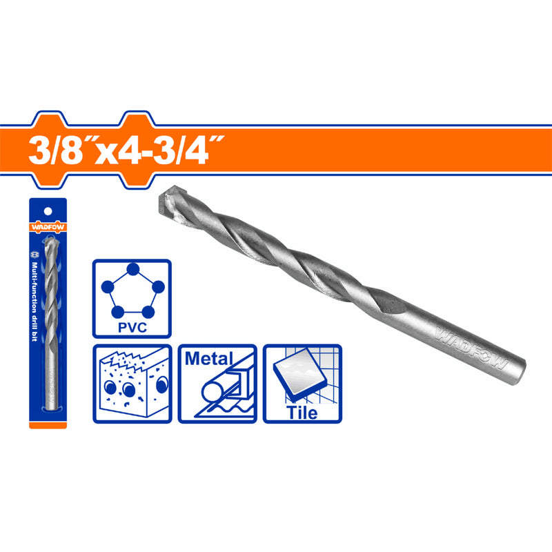 Broca Multifuncional 3/8" x 4 3/4". Cromo-Vanadio. Superficie arenada.