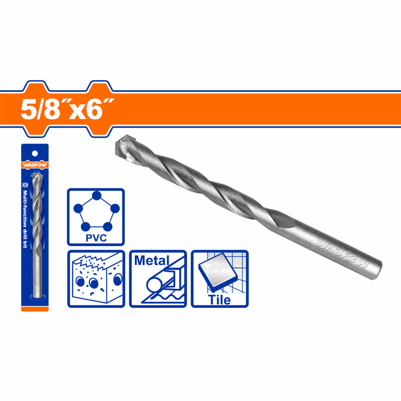 Broca Multifuncional 5/8" x 6". Cromo-Vanadio. Superficie arenada.
