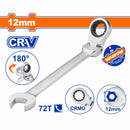 Llave Combinada con Ratchet Flexible 12mm Giro 180º 72 dientes. Cromada. Tratamiento Térmico.