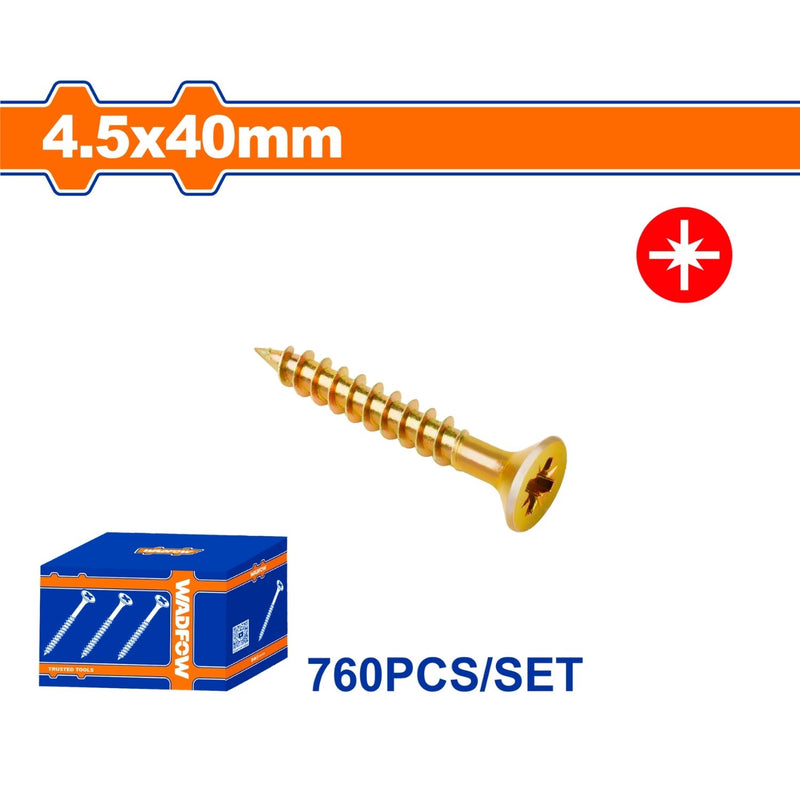 Tornillos para aglomerado 4.5x40mm. Pozidrive. Doble avellanada. Paq. de 760 piezas.