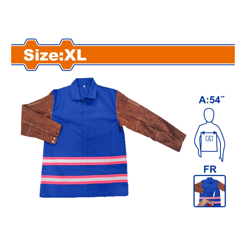 Chaqueta de soldador con tiras reflectantes. Talla XL. Ideal en trabajos nocturnos de soldadura.