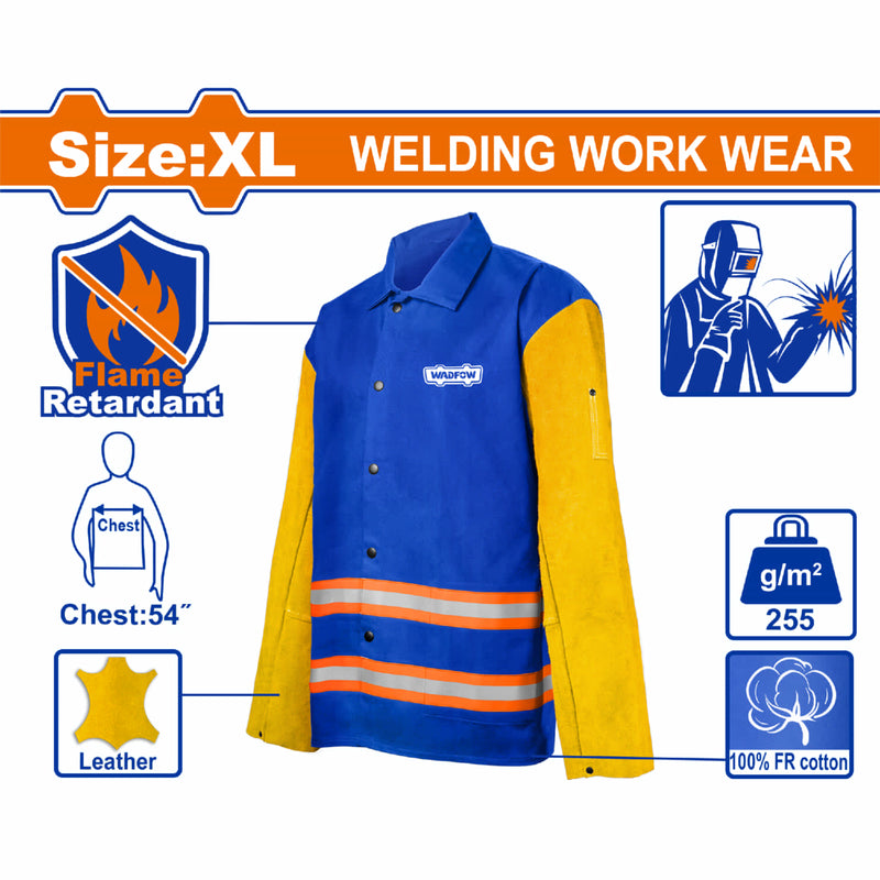 Chaqueta de soldador con tiras reflectantes. Talla XL. Ideal en trabajos nocturnos de soldadura.