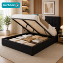 Cama Baúl King Tapizada De Pana Con Almacenamiento Elevable Hidraúlico Y Cabecero Moderno (193x203x35cm) Color Gris