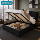 Cama Baúl Queen Tapizada De Pana Con Almacenamiento Elevable Hidraúlico Y Cabecero Moderno (152x203x35cm) Color Gris