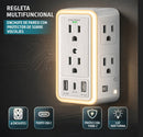 Regleta de Enchufes para Pared Carbone con Protector de Sobretensiones y USB mas 6 enchufes