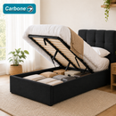 Cama Baúl TwinTapizada De Pana Con Almacenamiento Elevable Hidraúlico Y Cabecero Moderno (99x190x35cm) Color Gris