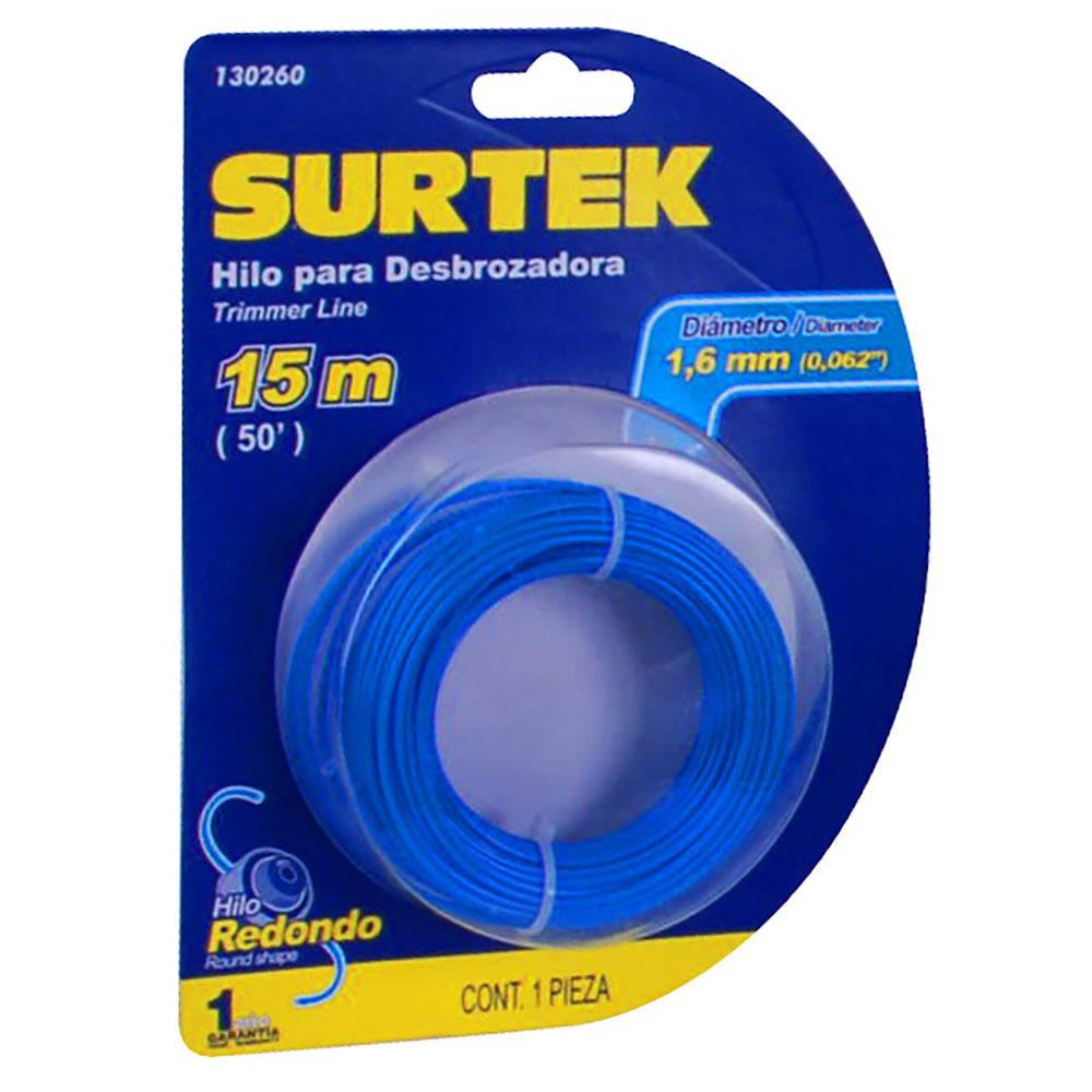 Nylon redondo para desbrozadora en blíster 1.65mm x 15 mt Surtek