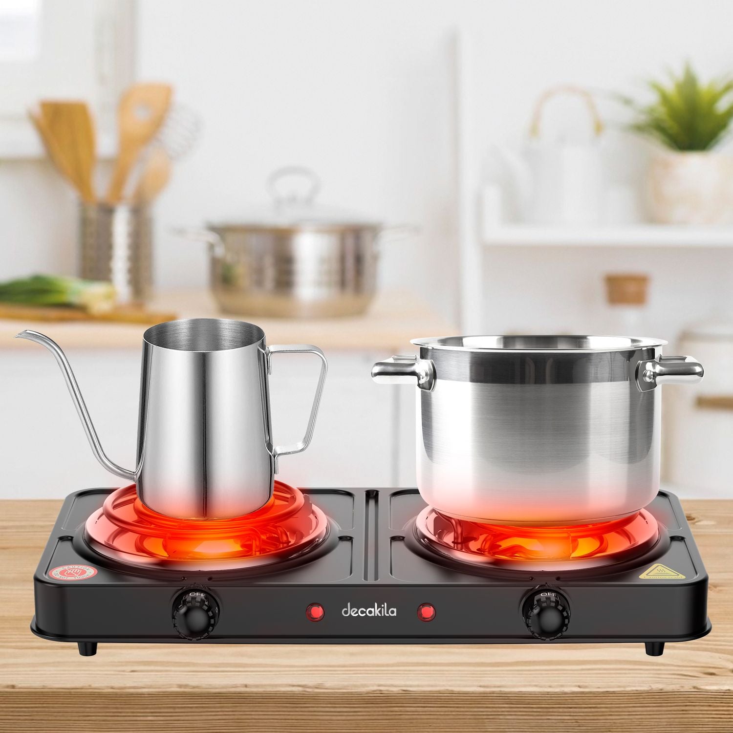 Estufa eléctrica portátil de dos quemadores, 1000W, 110V 50/60Hz, 430*240*75mm