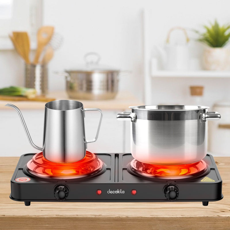 Estufa eléctrica portátil de dos quemadores, 1000W, 110V 50/60Hz, 430*240*75mm