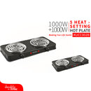 Estufa eléctrica portátil de dos quemadores, 1000W, 110V 50/60Hz, 430*240*75mm