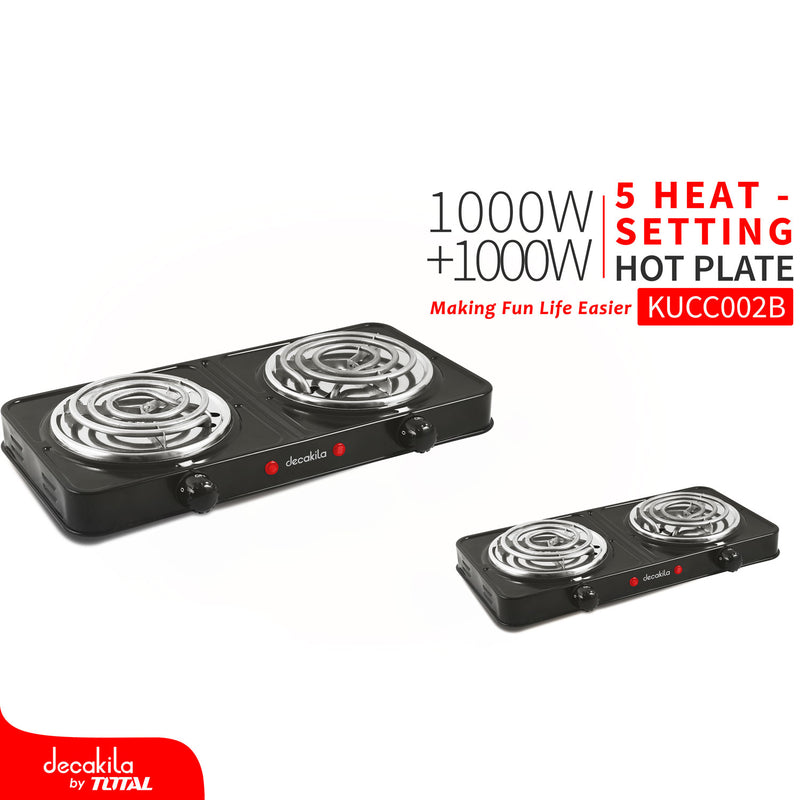 Estufa eléctrica portátil de dos quemadores, 1000W, 110V 50/60Hz, 430*240*75mm