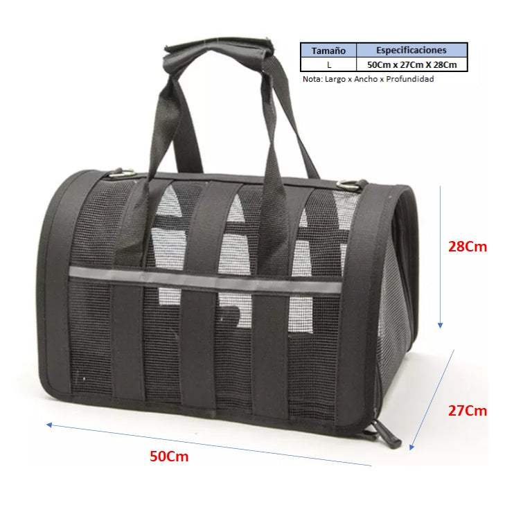 Bolsa transportadora para mascotas. Color Negro. Tamaño 50x27x28cm.