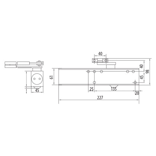 Cierrapuertas guia corredera65a110cm(15~85kg).Fuerza EN1~EN4 var. con val.Funcion backcheck(5años)