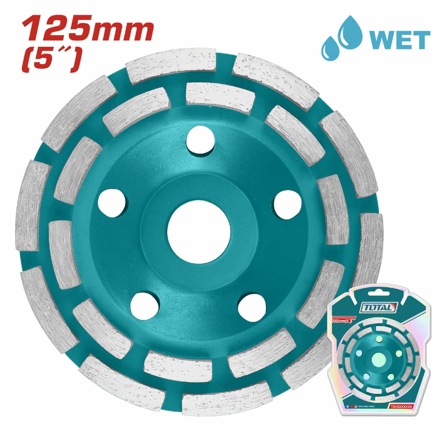 Disco de desbaste para concreto 5" superficie húmeda. Rueda copa de diamante. Set 20 piezas.