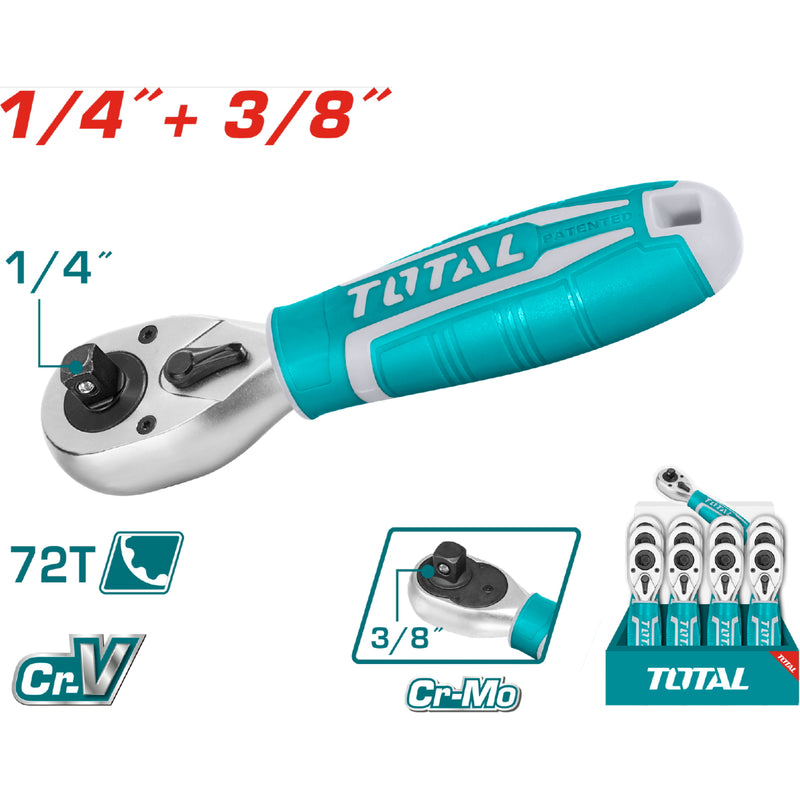 Rache 2 en 1 de 1/4 "Dr & 3/8"Dr, 72T, 140mm largo Material CR-V+Cr-Mo.