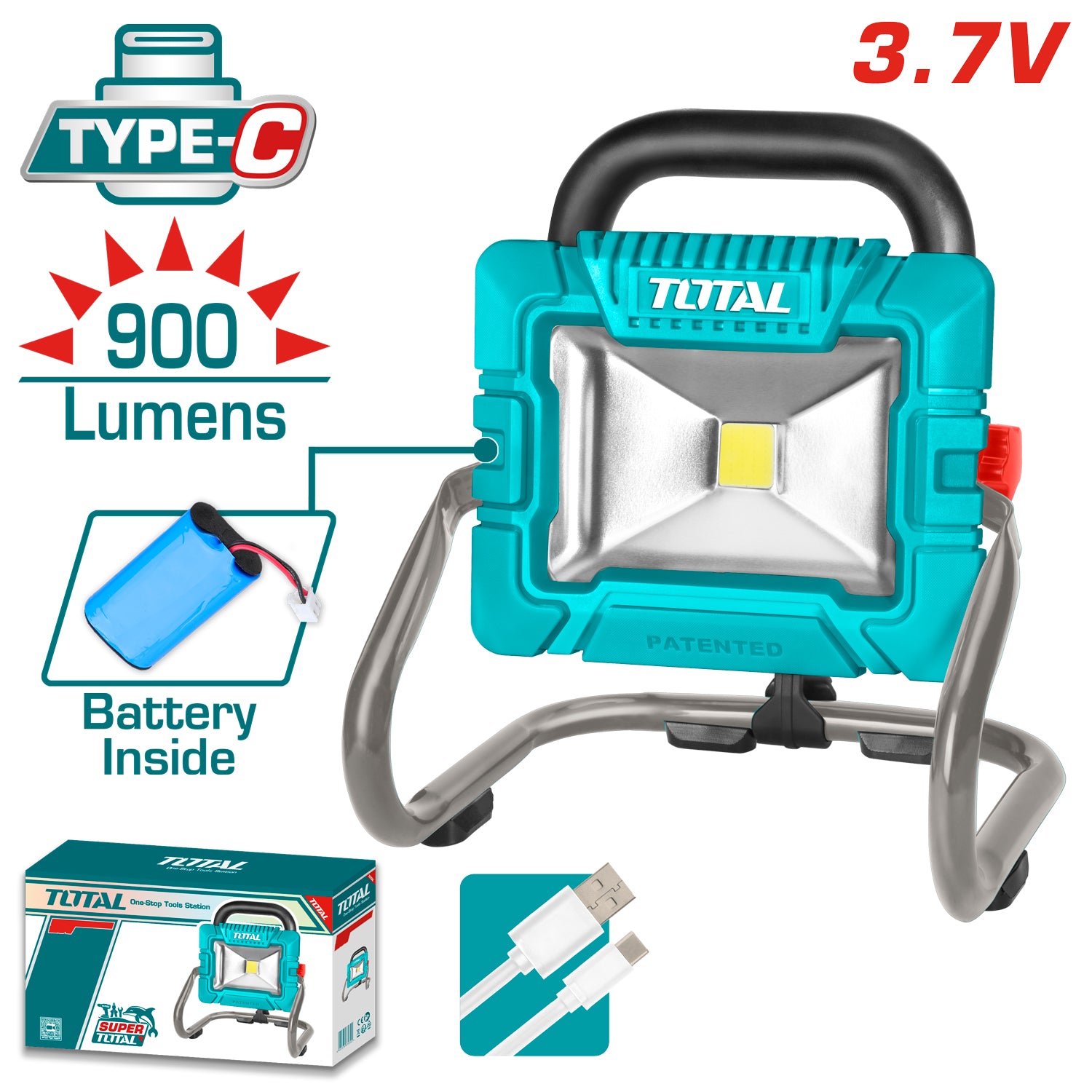 Lámpara de trabajo 3.7V inalámbrica de iones de litio. Incluye cable USB reflector