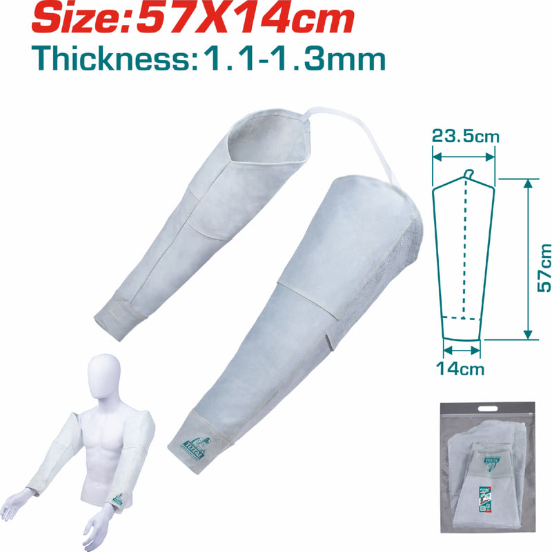 Mangas de cuero para soldador 57x13 cm. Cuero de Vaca. Velcro.(Par)