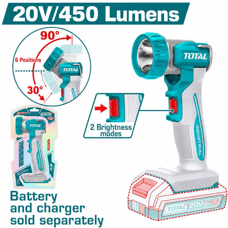 Lámpara linterna de Trabajo Inalámbrica de Litio 20V 8W  450 Lumens. No incluye cargador ni batería.