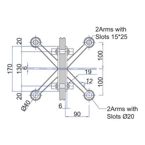 Araña de 4 vias con aleta. no incluye pernos. SATINADA 304.