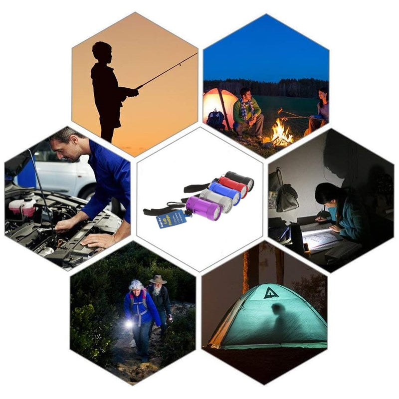 (1 unidad) Linterna de aluminio de 6 led, colores surtidos. Baterias incluidas