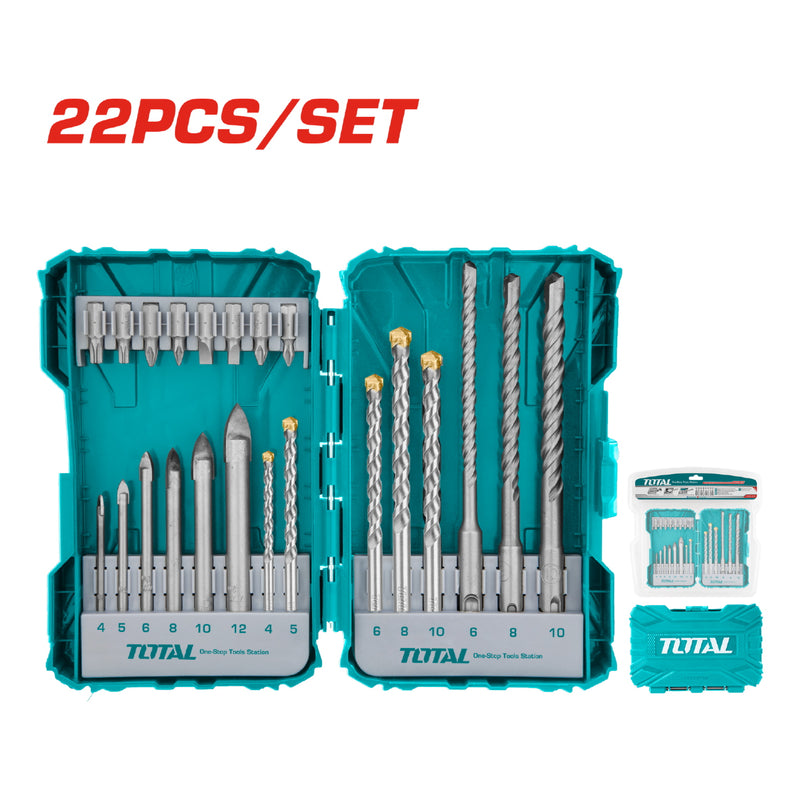 Juego de 22 piezas de brocas y destornilladores para taladro.