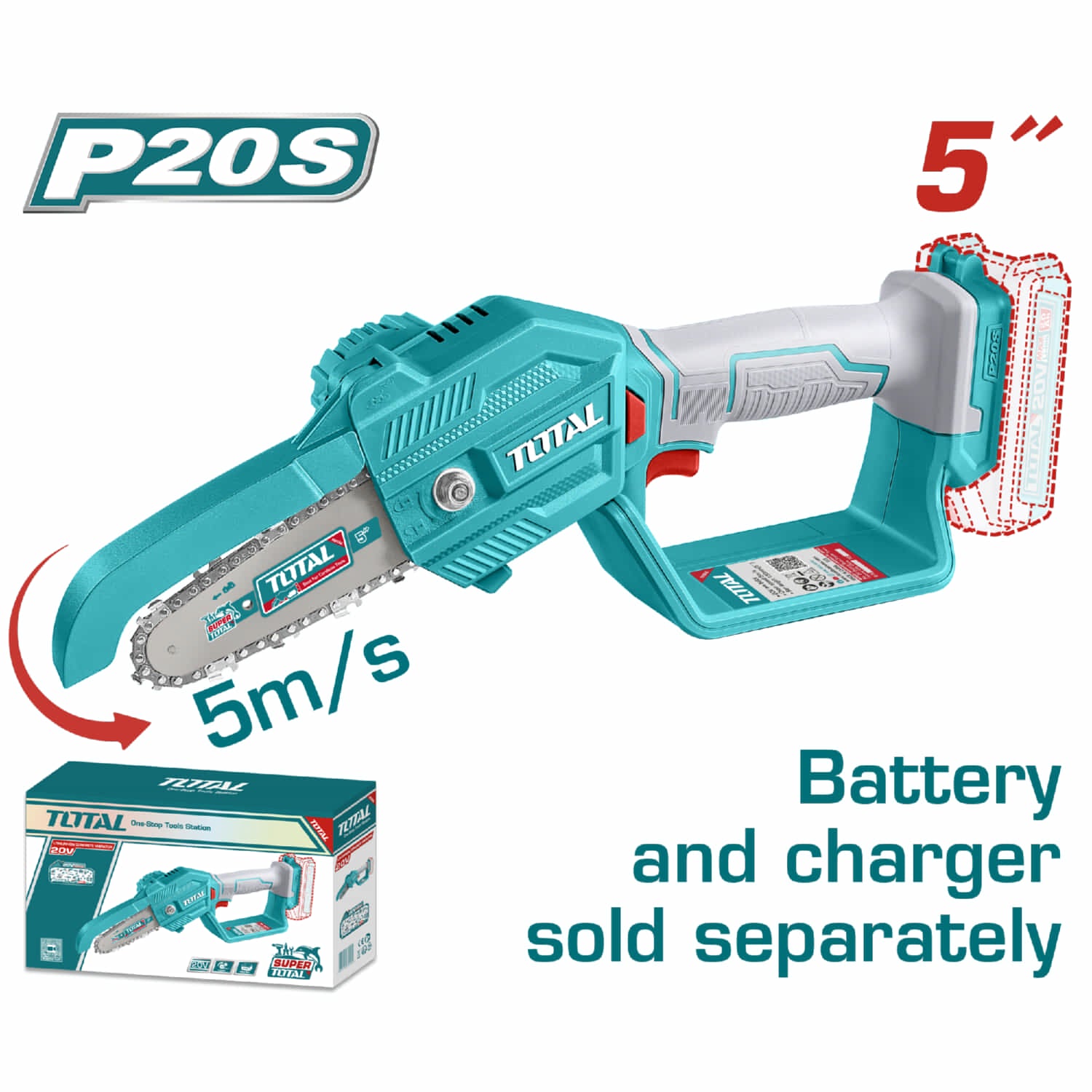 Sierra Podadora Inalámbrica 20V. Long.5" (13cm). Batería y cargador se venden por separado.