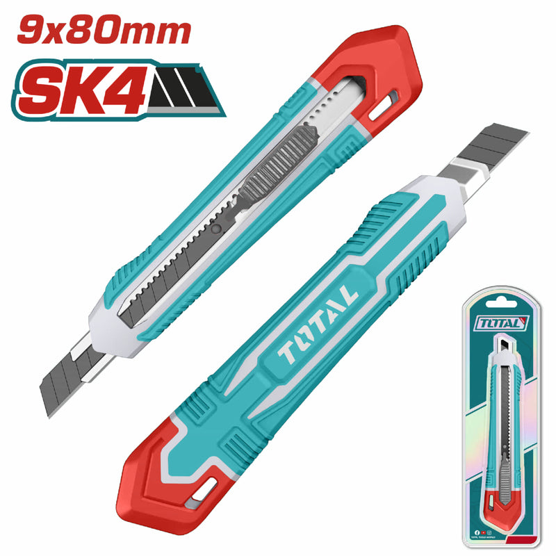 Exacto a Presion de 9 mm x 80 mm. De Longitud: 140 mm. Con Auto bloqueo y pulsador plano.