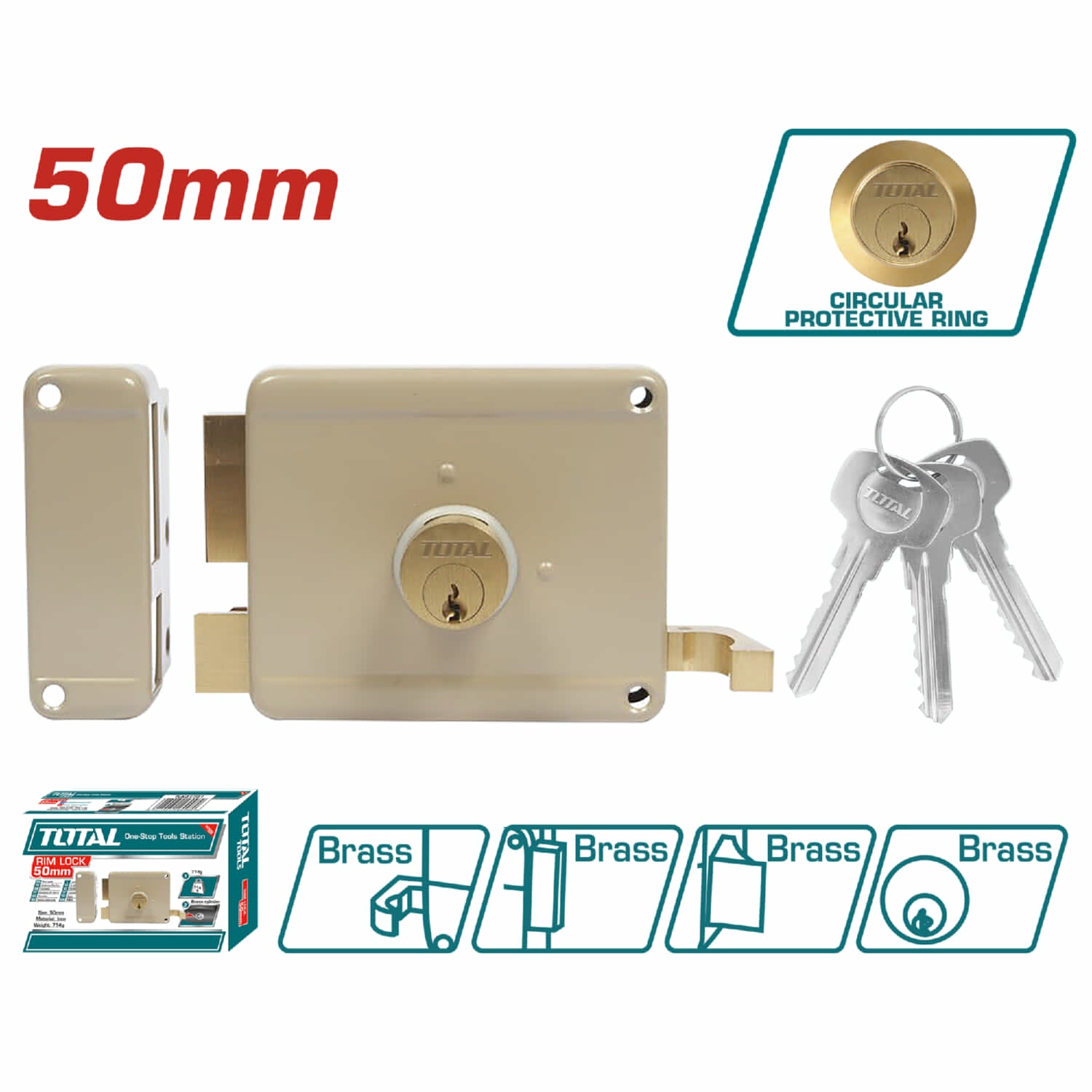 Cerradura de sobreponer para puertas de madera. Izquierda de 50mm