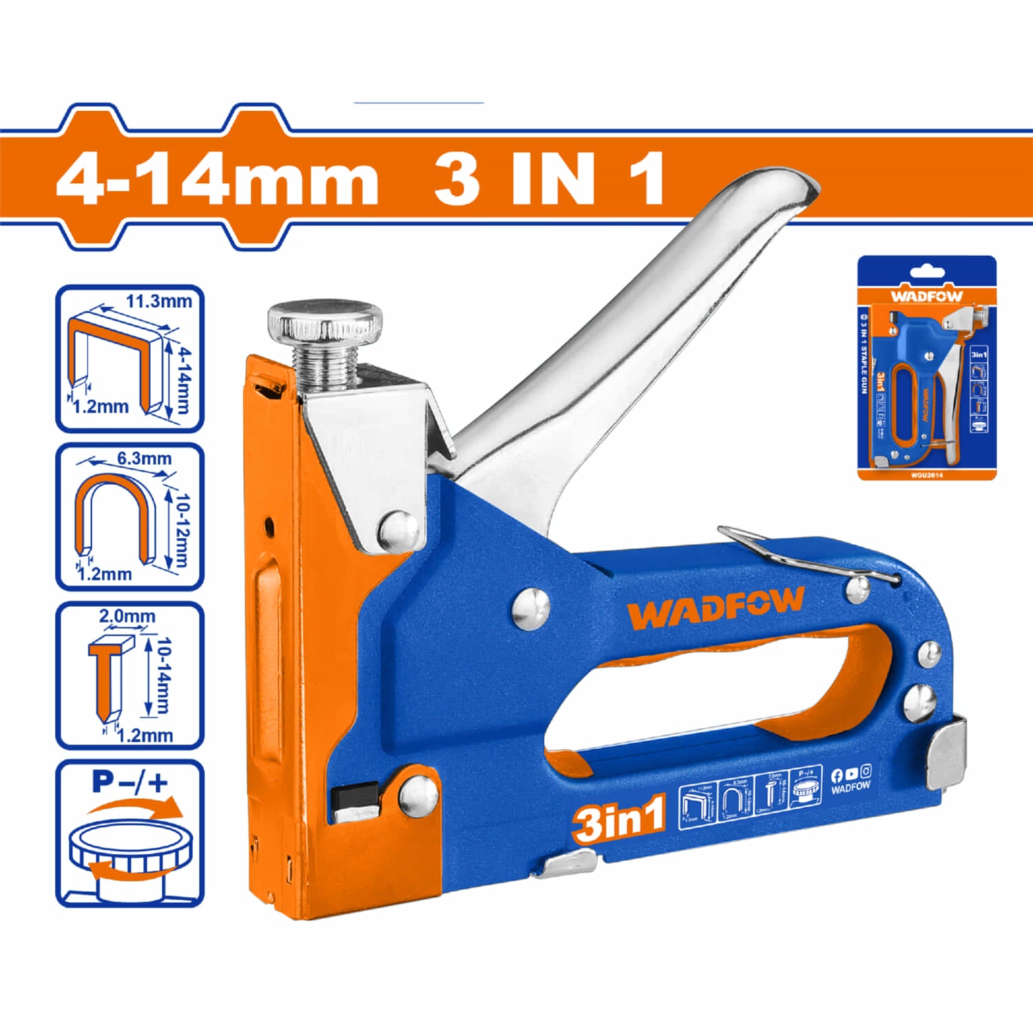 Grapadora 3 en 1 con fuerza ajustable. Grapas Alambre. Forma de U. Clavos Brad. Longitud 4-14mm