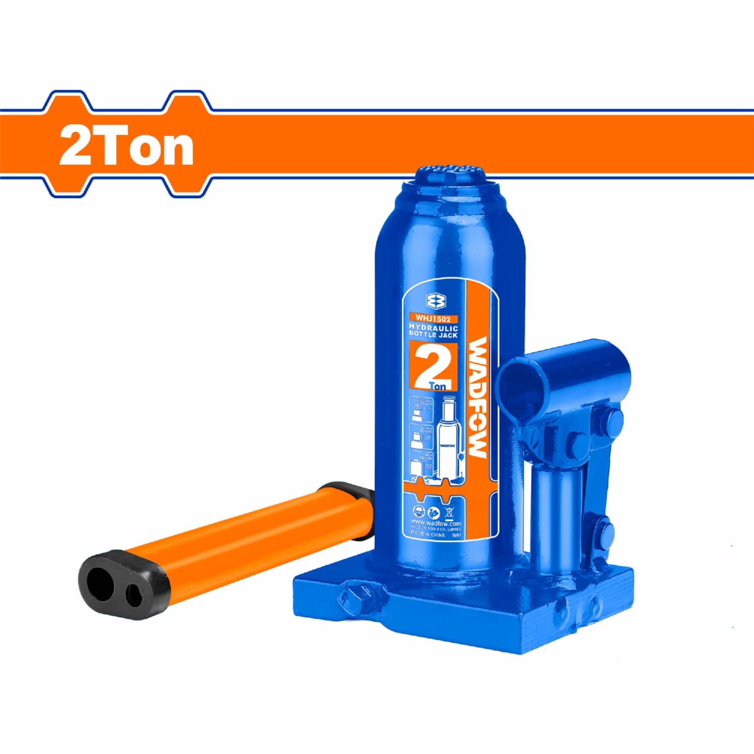 Gato Hidráulico Botella de 2 Ton. Alt. mínima:150mm. Alt. Elevación: 80mm. Alt. Ajustable: 48mm.