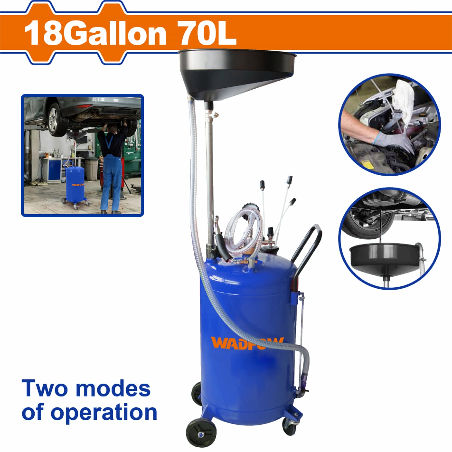 Bandeja Recolectora de Aceite con depósito visualizador. Cap: 18 Gal. Capacidad de lavabo: 10L taller mecanico