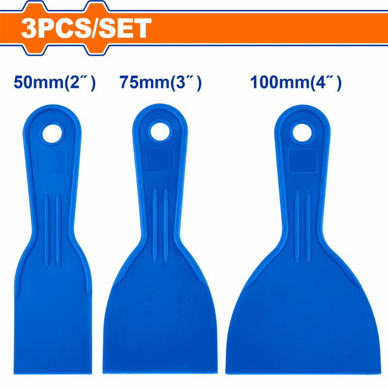 Espátulas de plástico de 50mm(2"), 75mm(3"), 100mm(4'') Resistente a disolventes. 3 piezas.