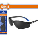 Lentes de seguridad oscuros. Tono DIN 8. Amplio campo visual. Uso en interiores y exteriores.