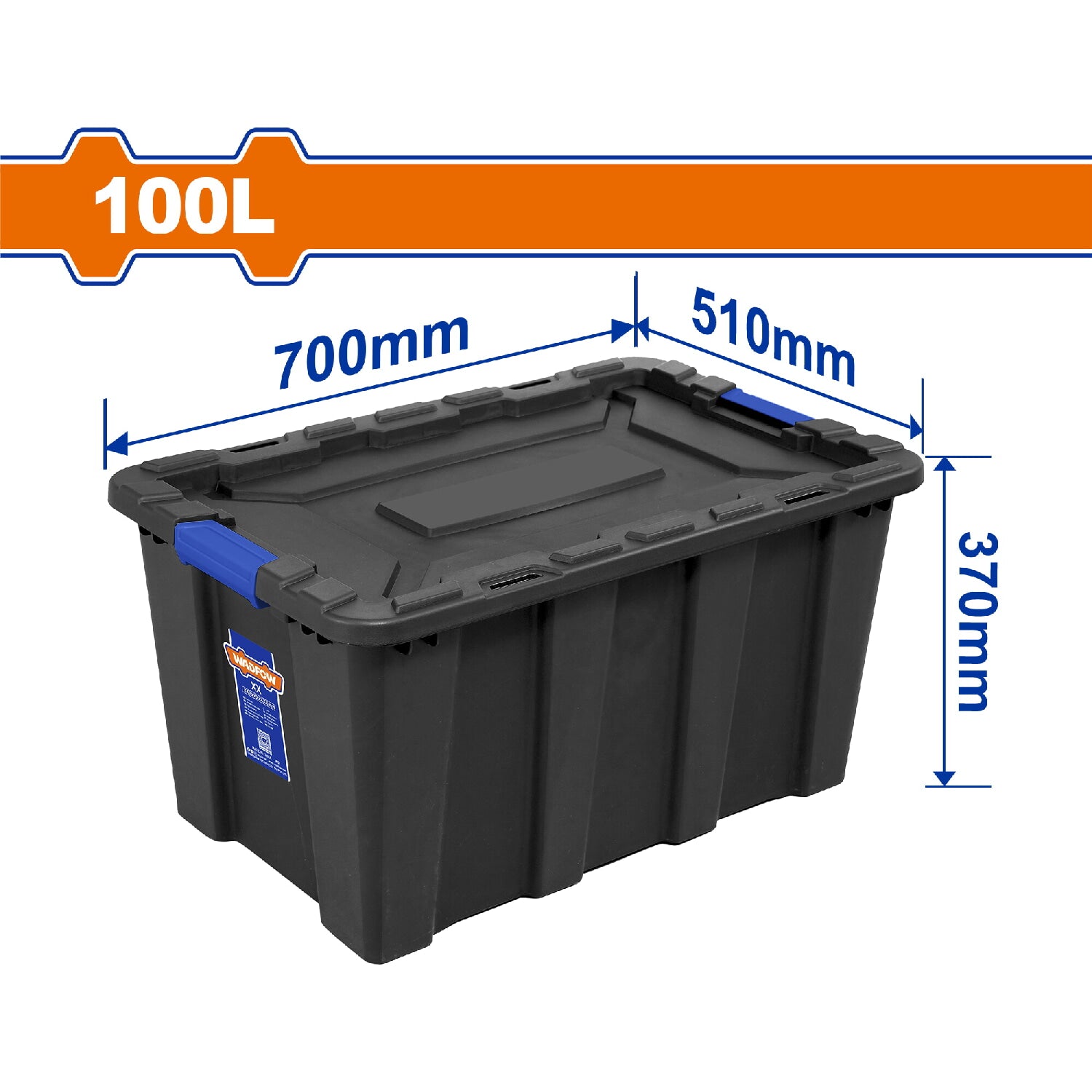 Caja plastica Contenedor de almacenamiento plástico 100L. 750x510x370mm. Hebilla de plástico. Peso: 3100g.