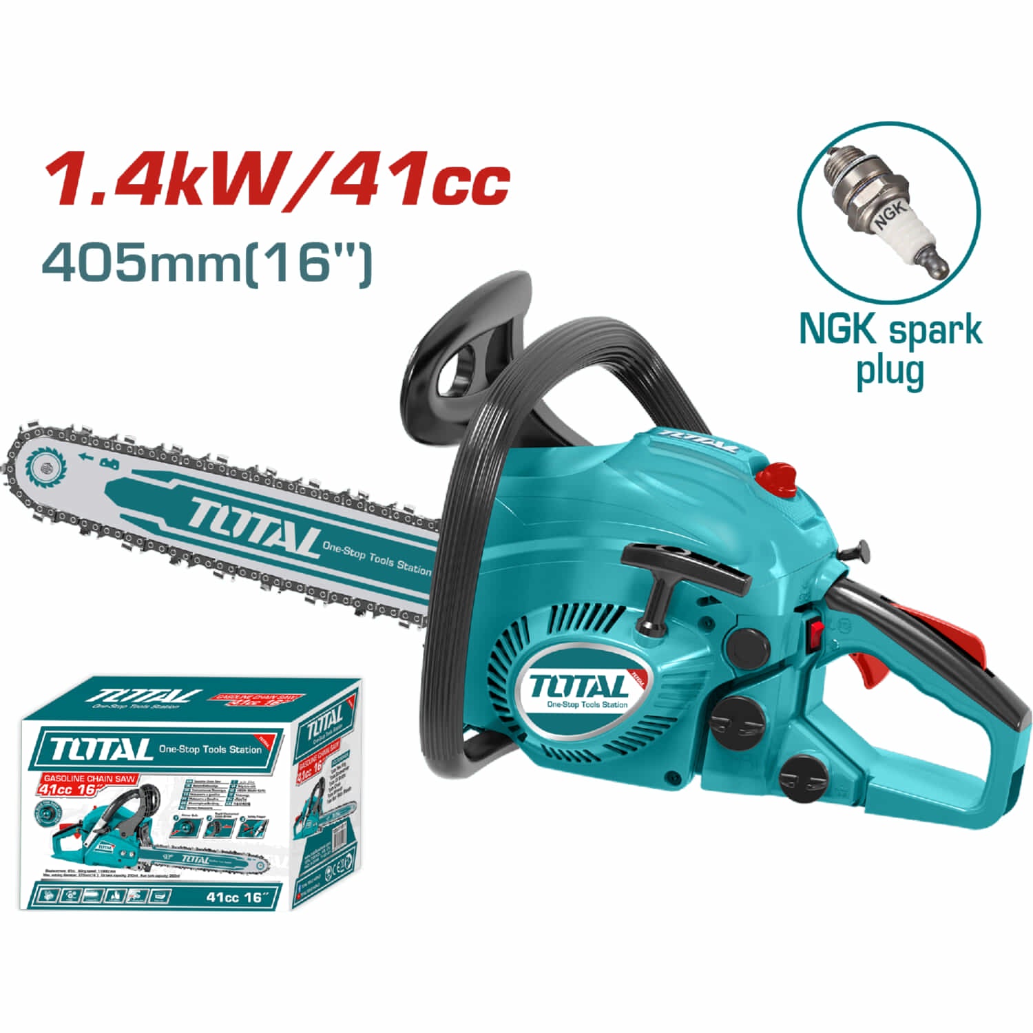 Motosierra 41 cc de 16". Tanque gasolina 260ml. Tanque aceite 210ml