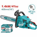 Motosierra 41 cc de 16". Tanque gasolina 260ml. Tanque aceite 210ml