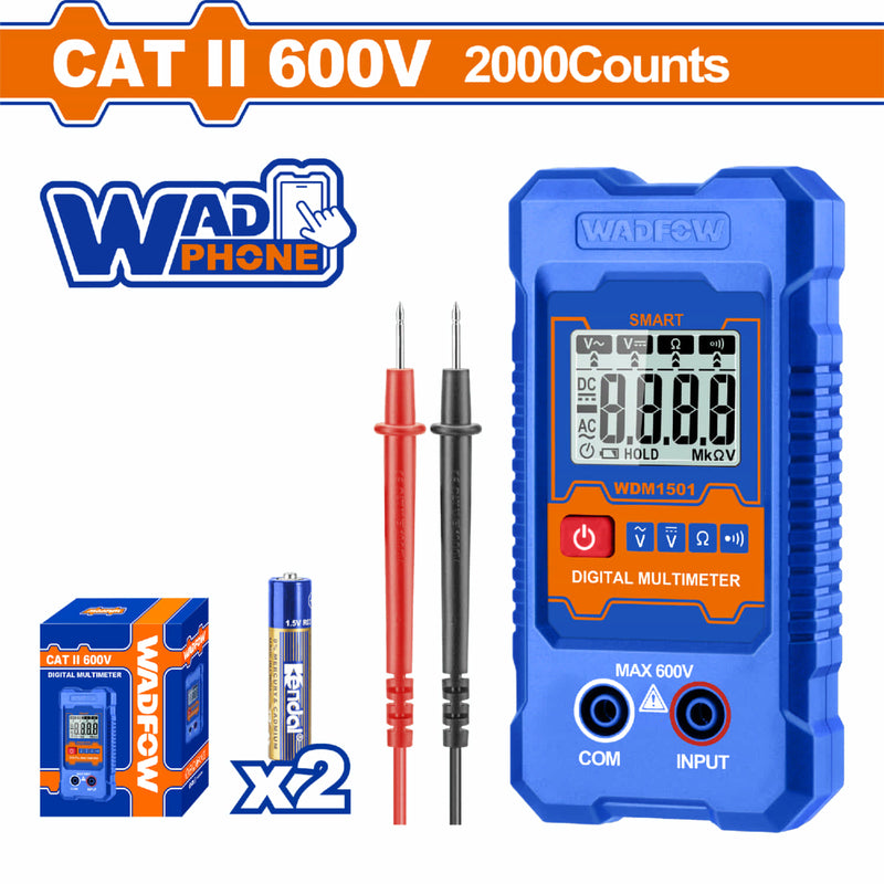 Multímetro Digital 2000 dígitos. CAT III 600V. Función inteligente. Rango automático.