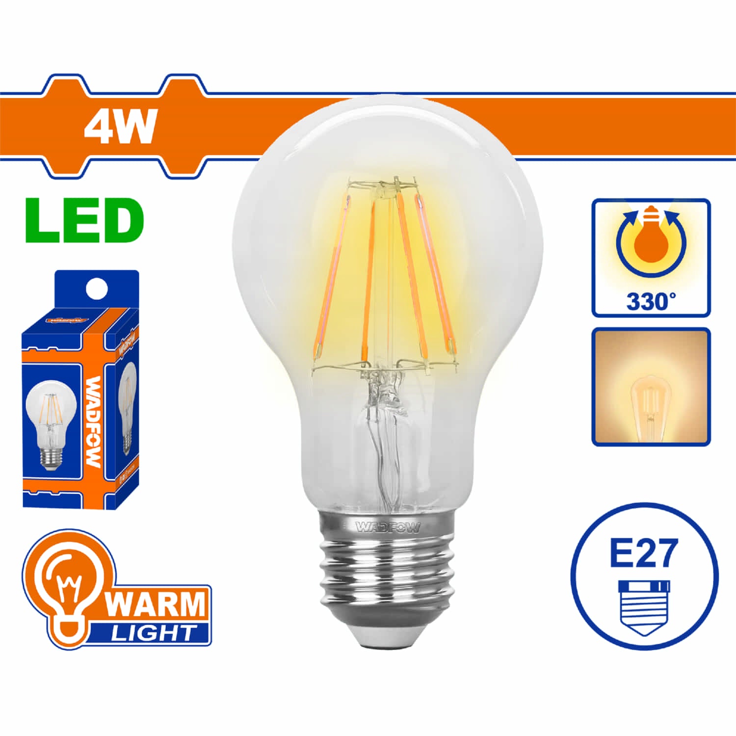 Bombillo Filamento LED 4W 2700K 100~240V/50-60Hz. Luz Cálida. 15000 horas. 470 Lumens. Base E27.
