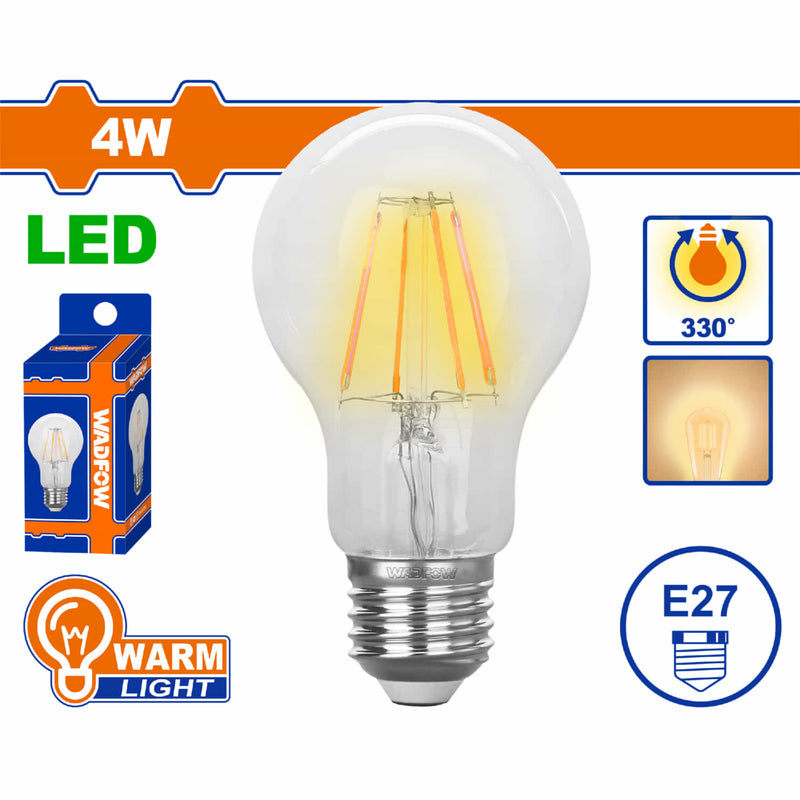 Bombillo Filamento LED 4W 2700K 100~240V/50-60Hz. Luz Cálida. 15000 horas. 470 Lumens. Base E27.