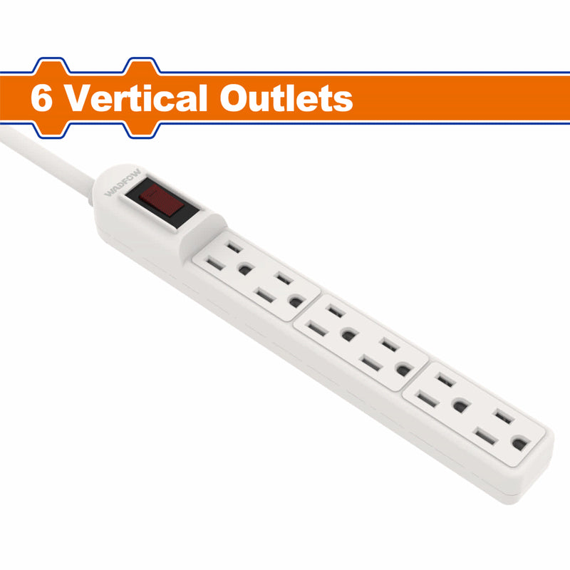 Regleta Polarizada de 6 tomacorrientes 3x14AWG. 125V-60Hz 1875W. Long: 6 pies. Corriente 15A.